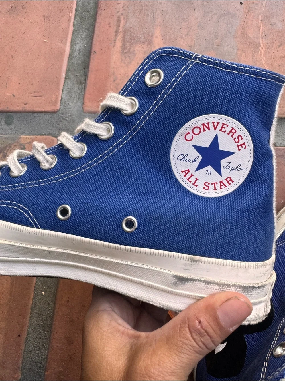 Converse High-Top Sneakers in Navy Blue with Black Heart Graphic
